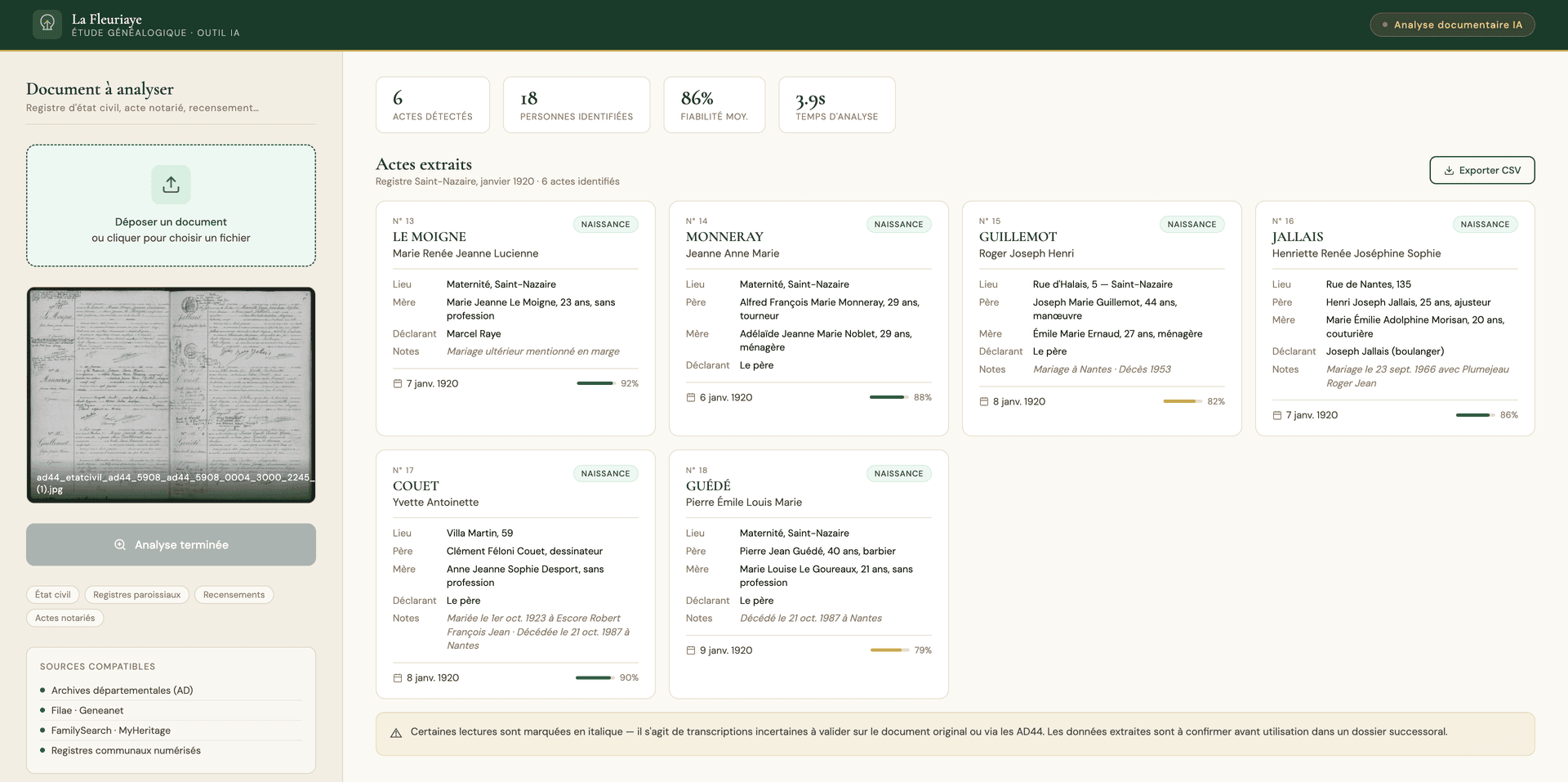 Outil métier IA · analyse documents manuscrits