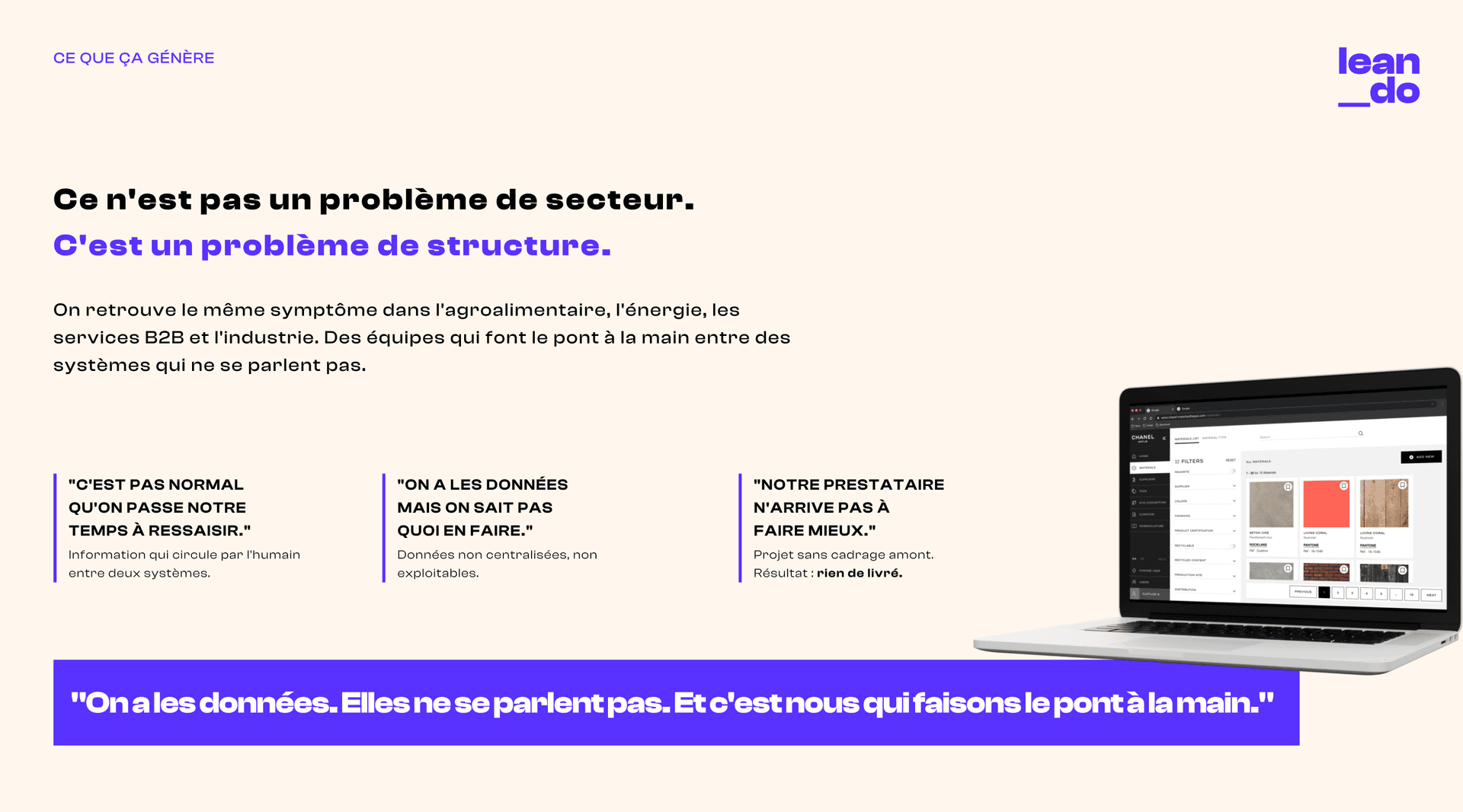 Problème de structure, pas d'outils, Leando