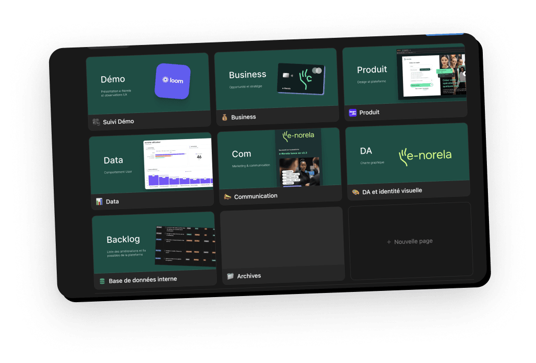 Espace de travail projet organisé sous Notion